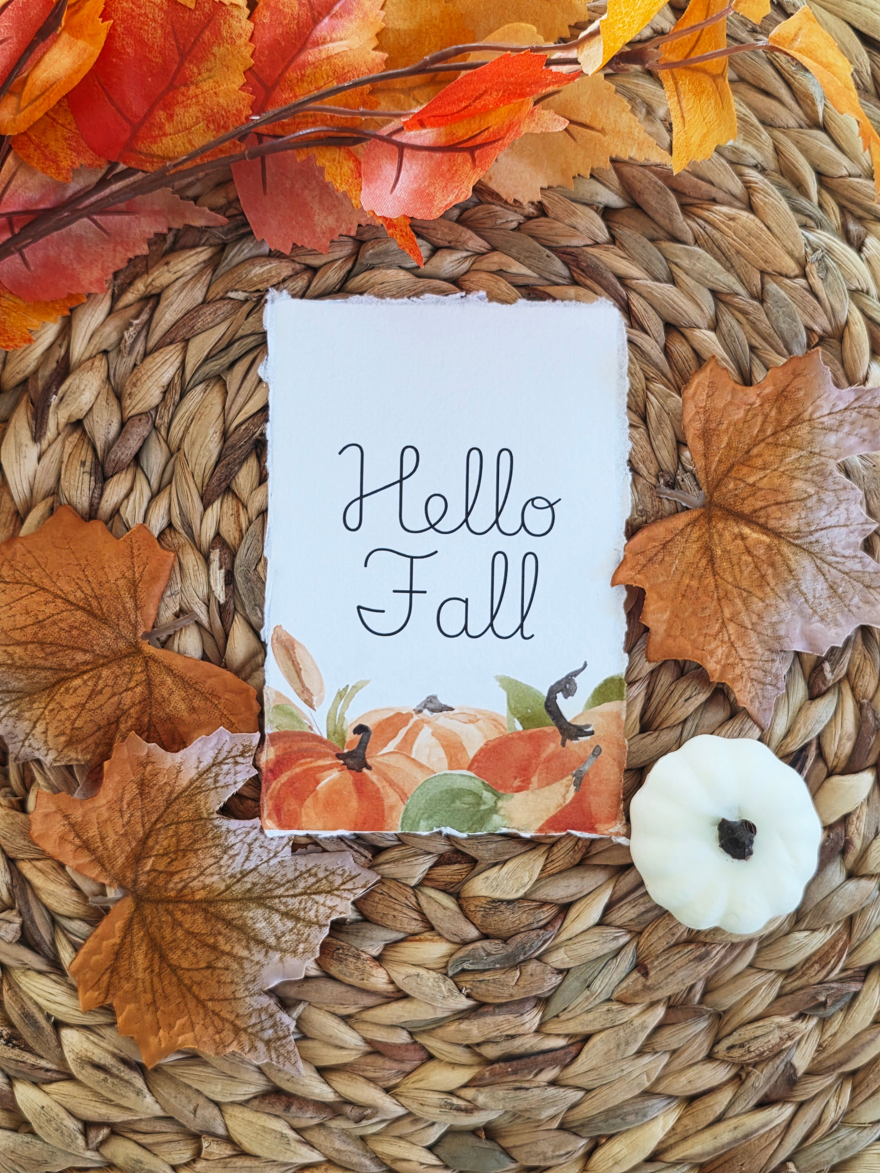 "Hello Fall" - Inspirational Seasonal Prints on Cotton Deckle-Edge Handmade Paper
