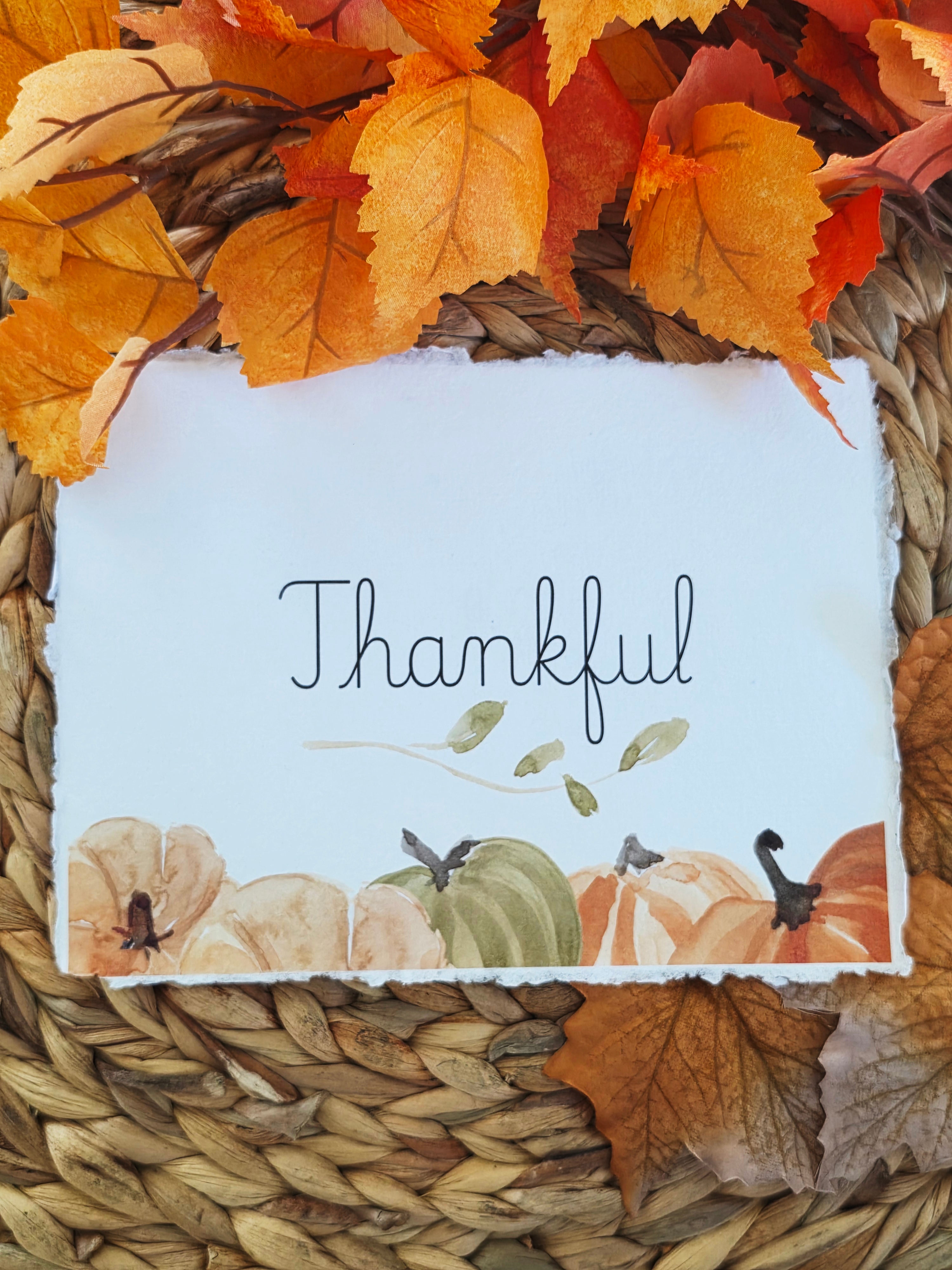 "Thankful" - Inspirational Seasonal Prints on Cotton Deckle-Edge Handmade Paper