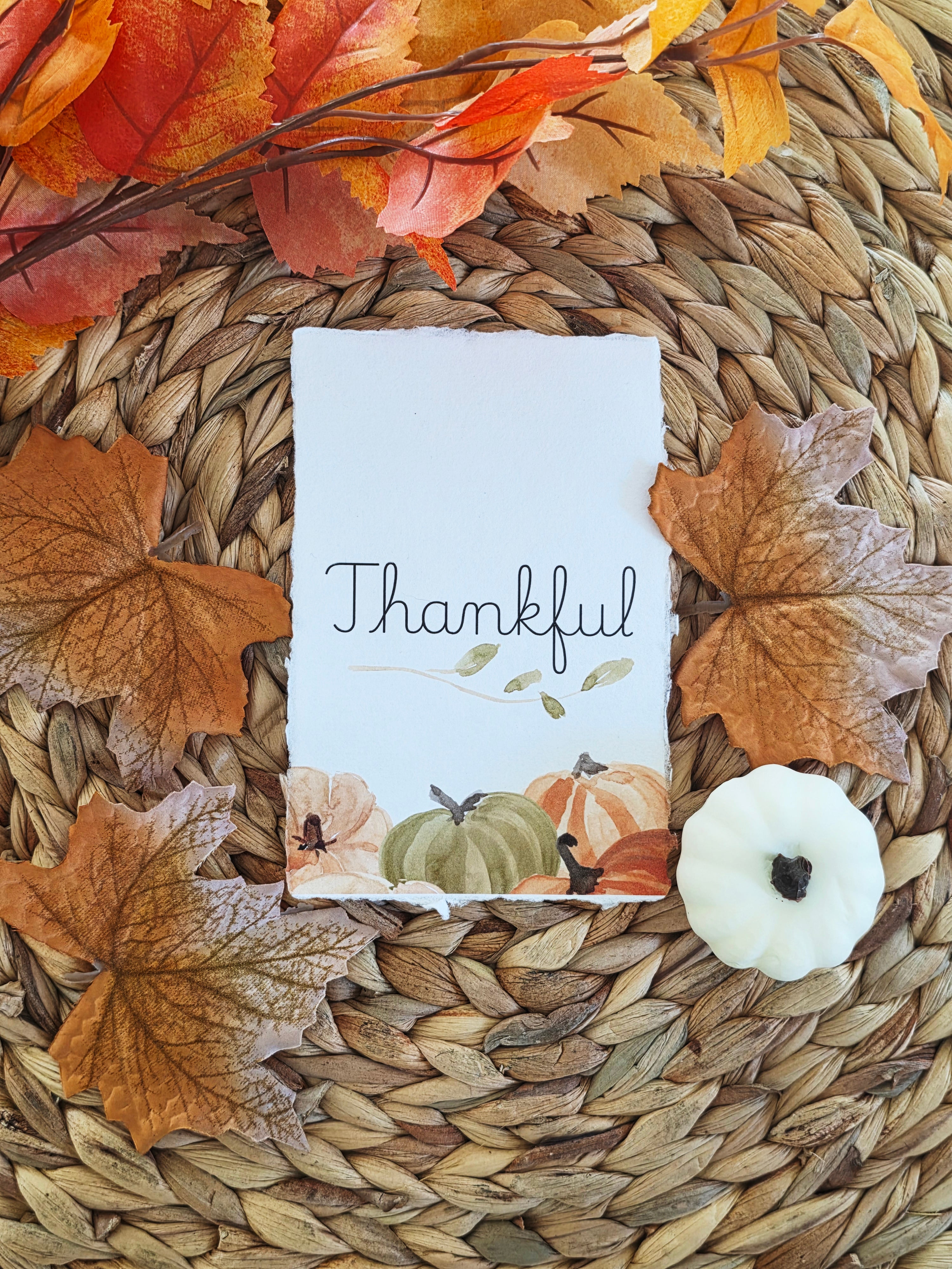 "Thankful" - Inspirational Seasonal Prints on Cotton Deckle-Edge Handmade Paper