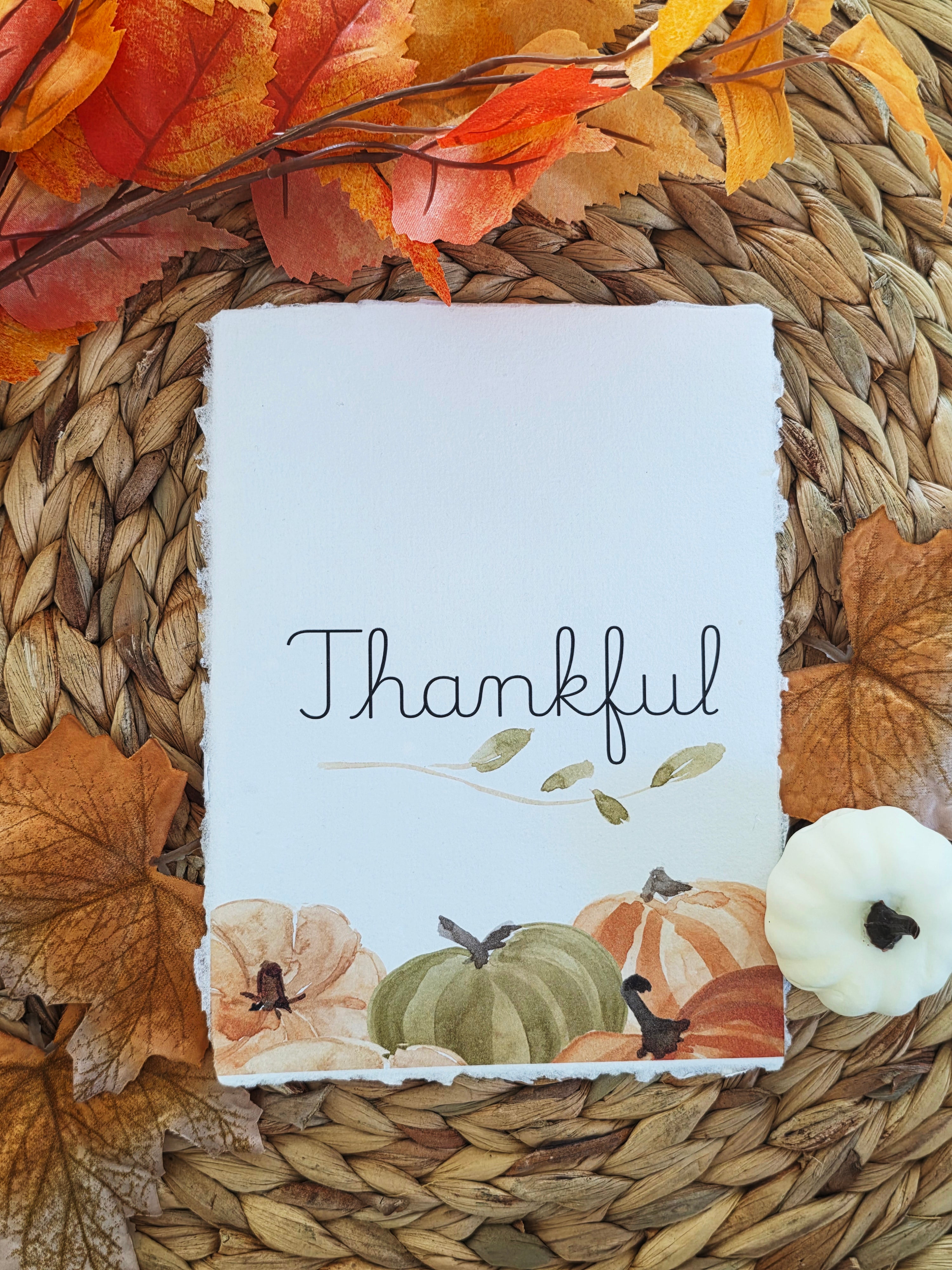 "Thankful" - Inspirational Seasonal Prints on Cotton Deckle-Edge Handmade Paper