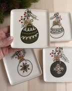 Holiday Ornament Appetizer Plate Set — Green & Gold