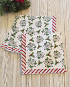 Holiday Poinsettia Block-Printed Cotton Napkins — Set of 4