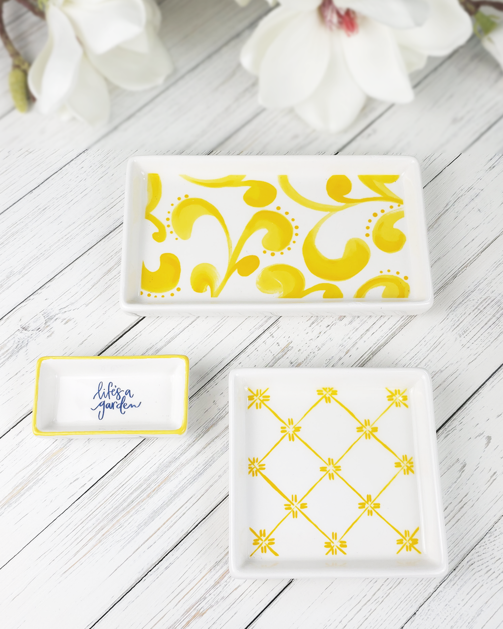 Yellow Pattern — Mini Jewelry & Trinket Tray Set (Set of 3)