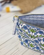 Blue Floral Canvas Pouch