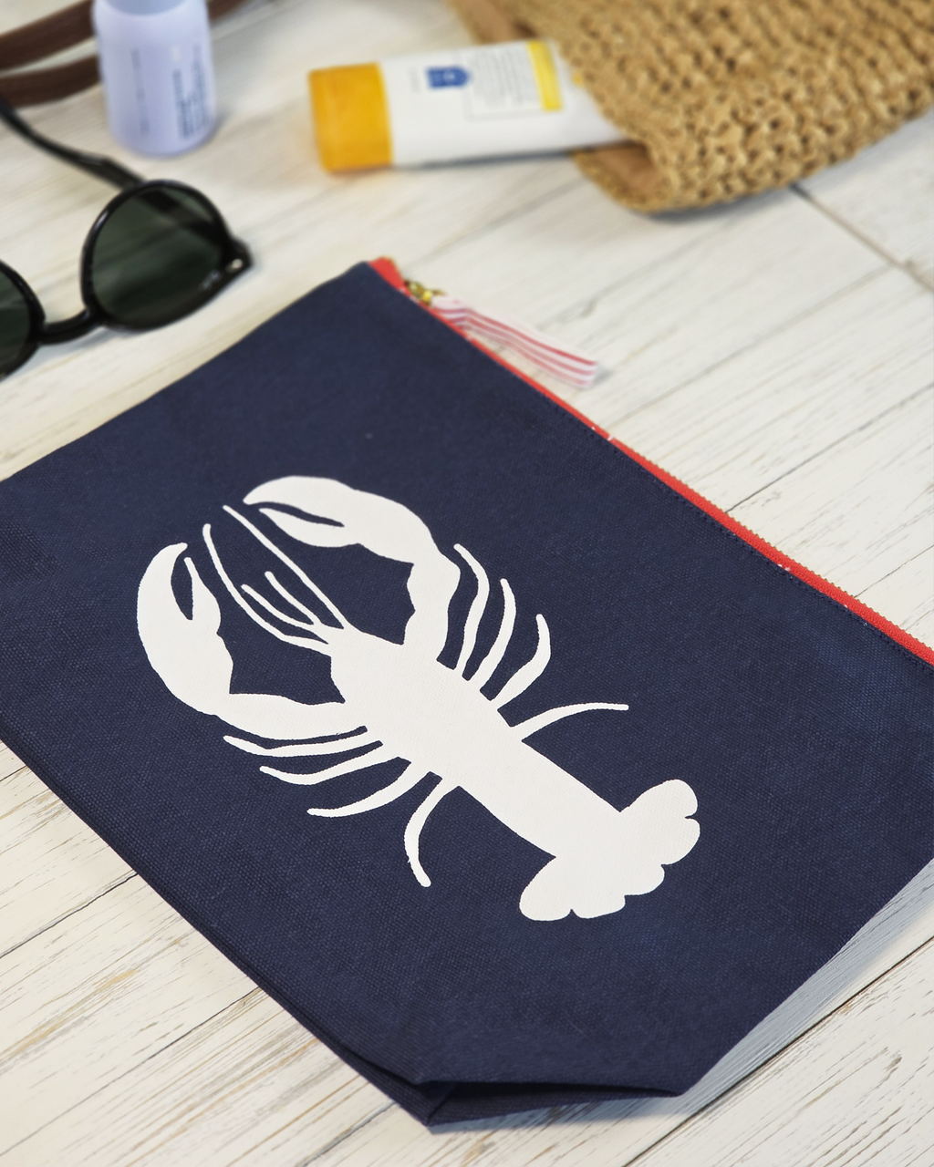Coastal Lobster Large Canvas Pouch