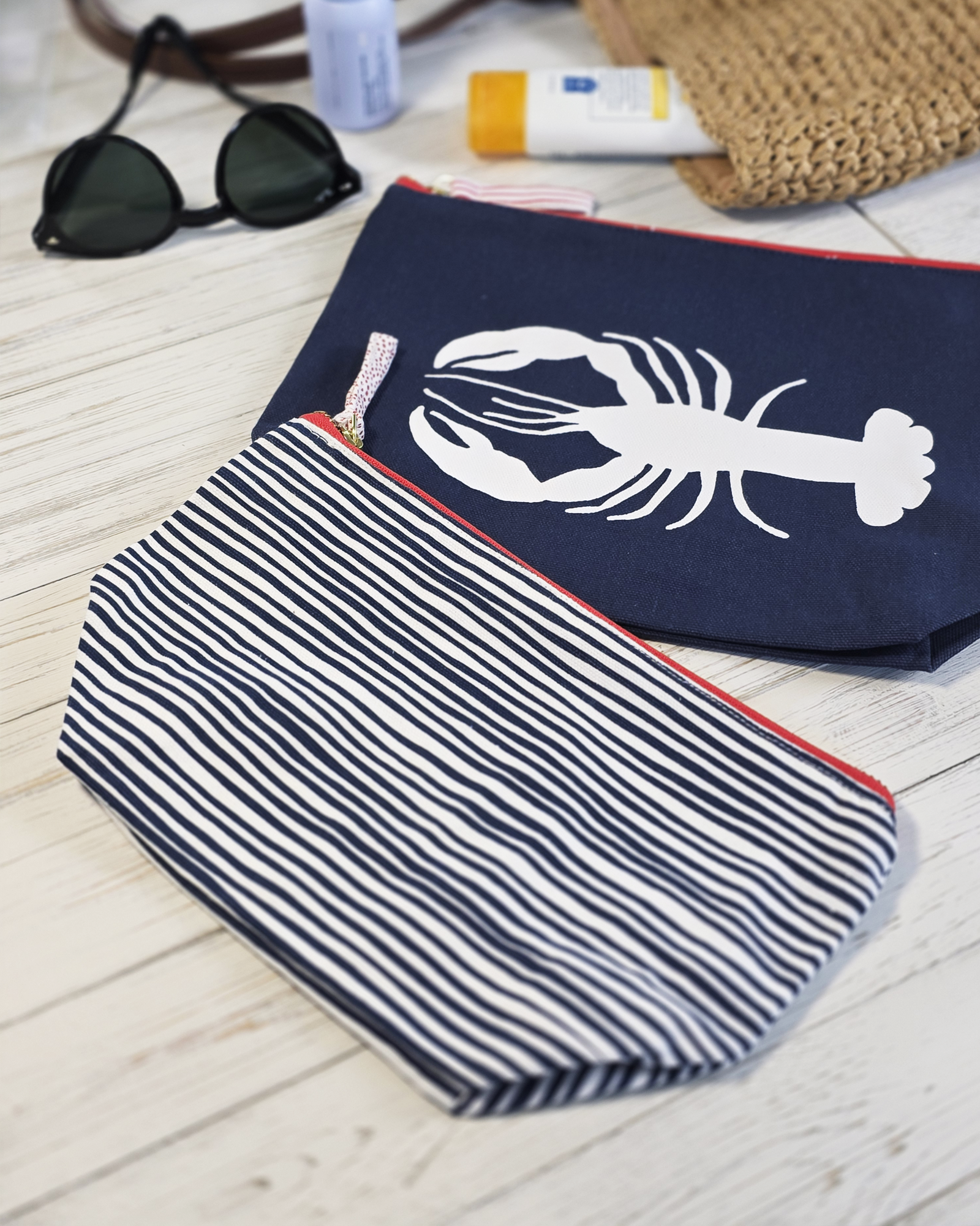 Coastal Lobster Large Canvas Pouch