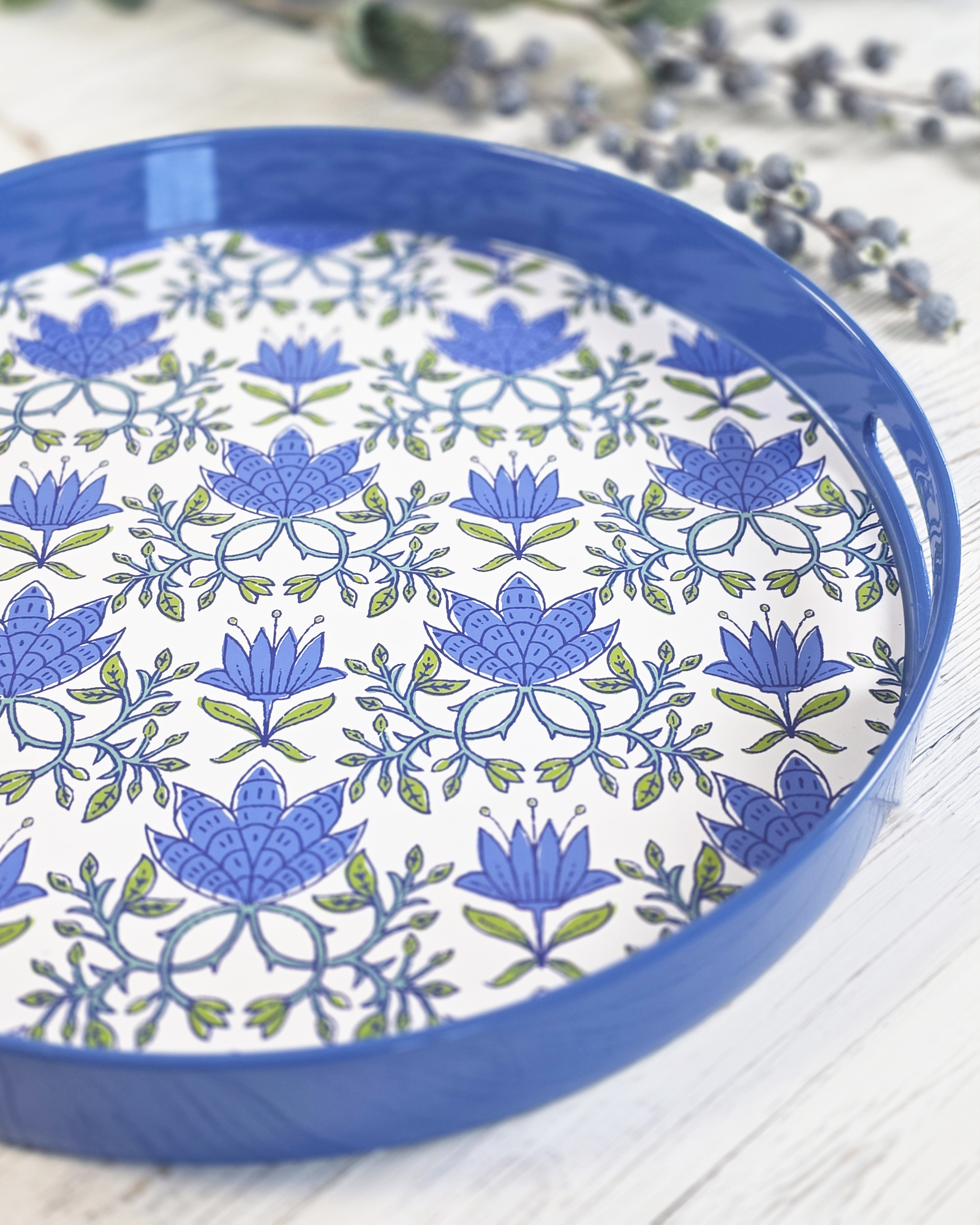 Tilly Blue — Lacquer Round Serving Tray