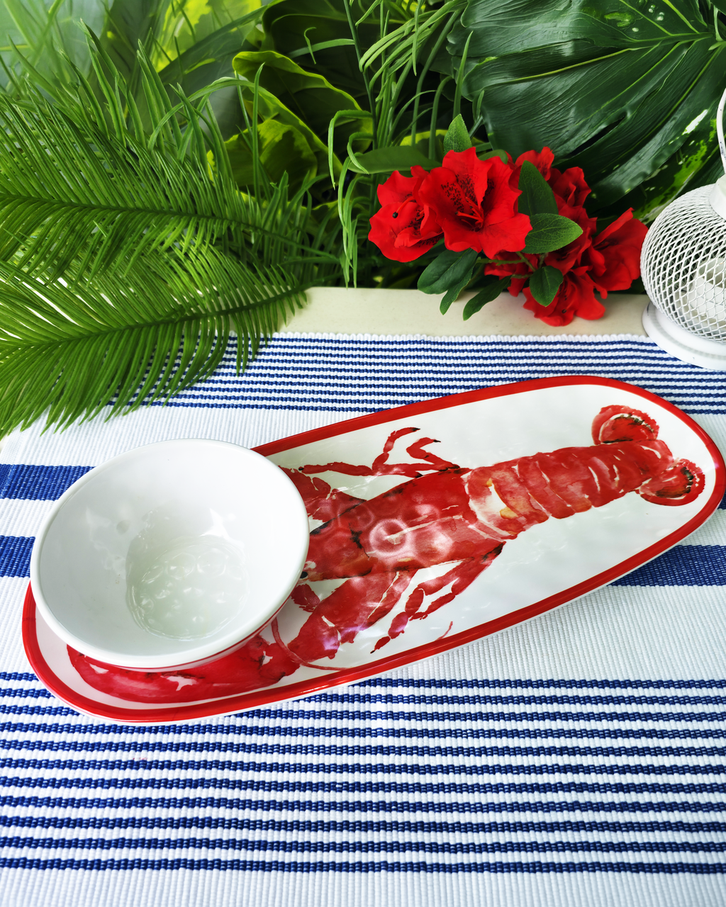 Coastal Lobster Melamine Serving Tray with Dip Bowl