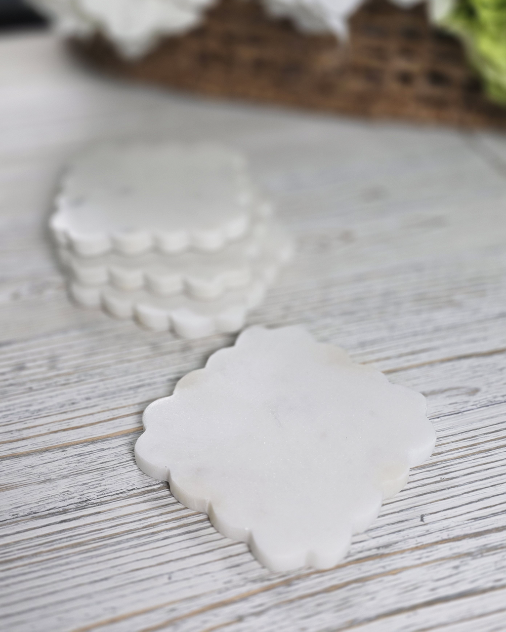 Scalloped White Marble — Coasters (Set of 4)