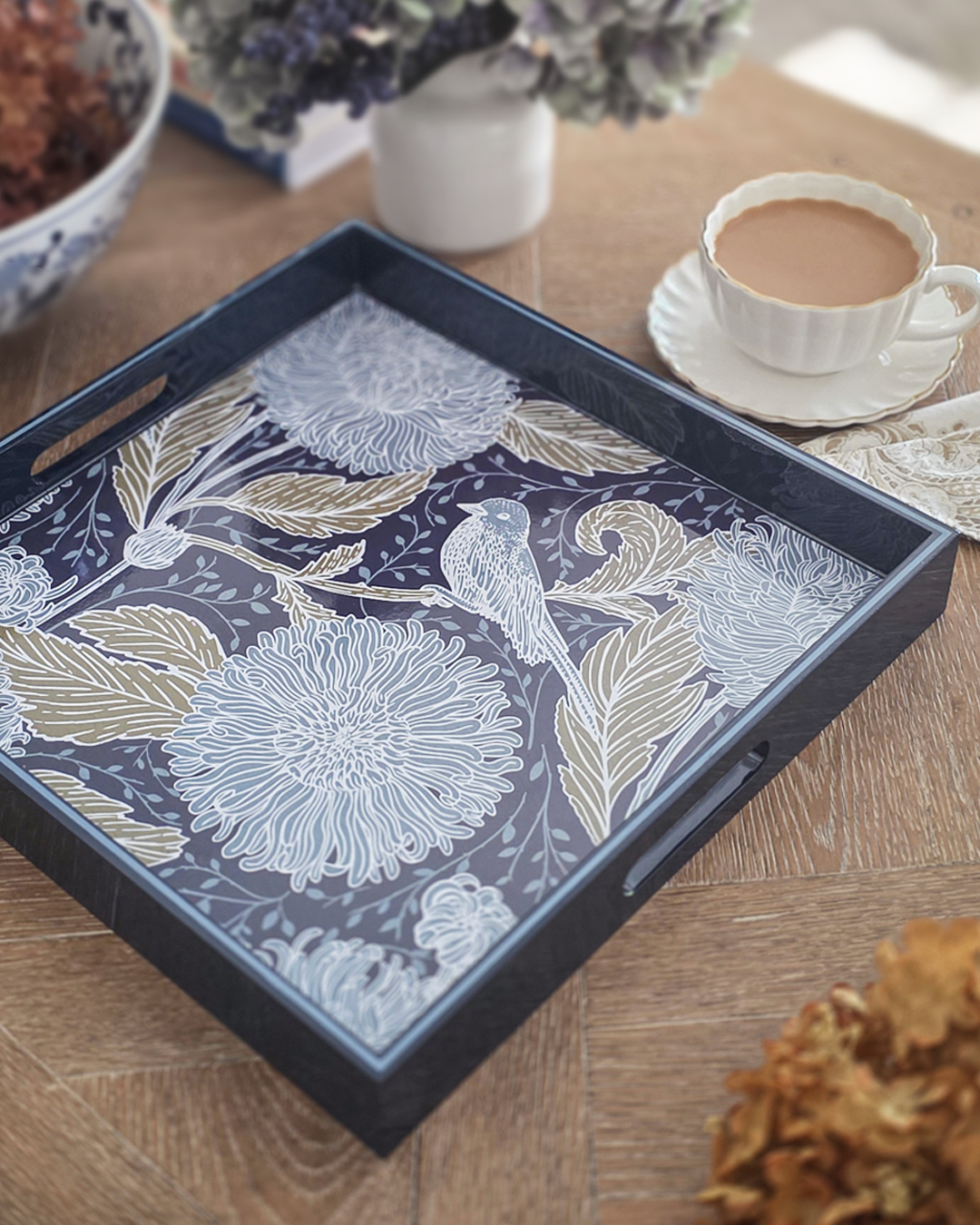Golden Midnight — Square Lacquer Serving Tray