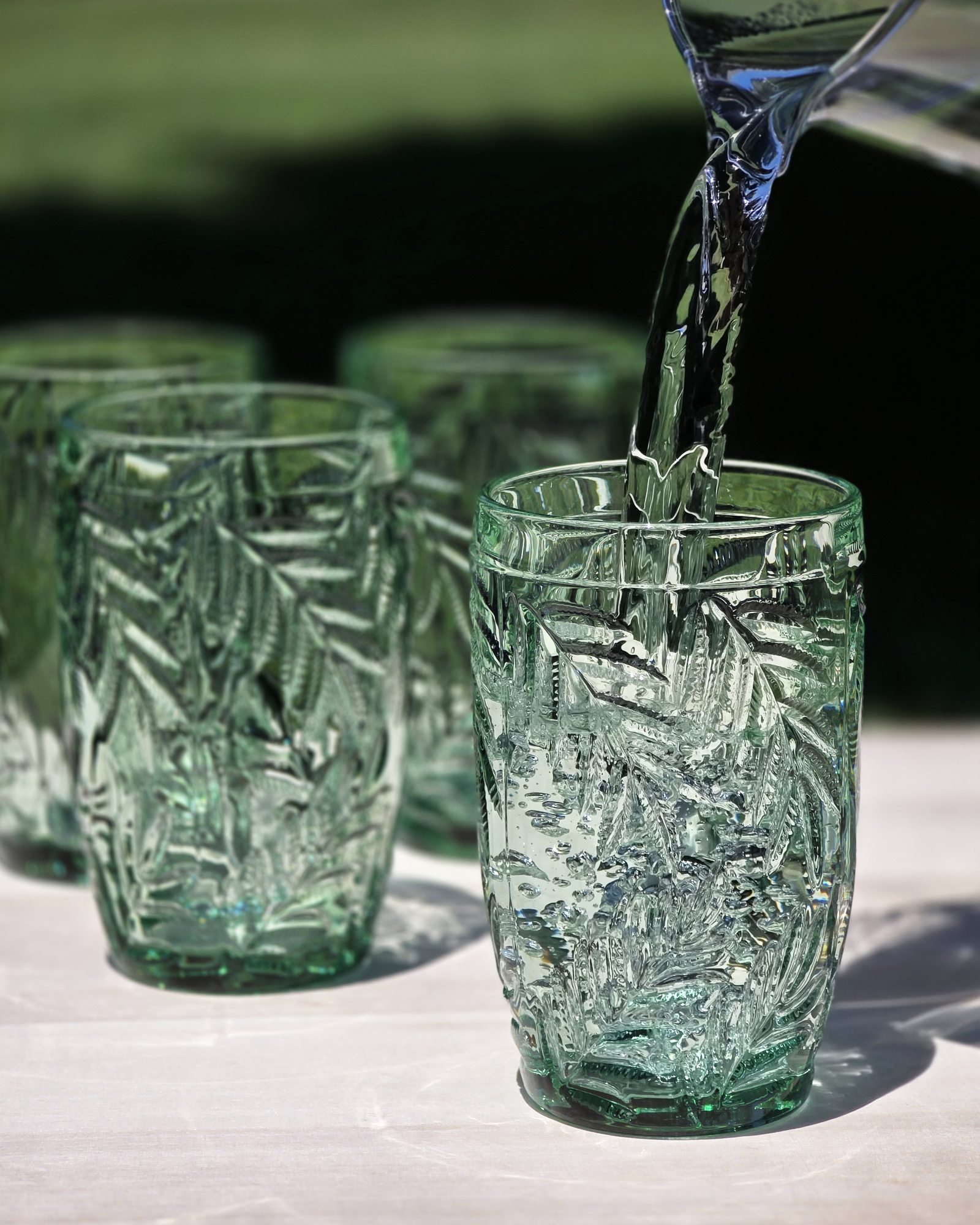 Palm Leaf Green Double Old Fashioned Glasses — Set of 4