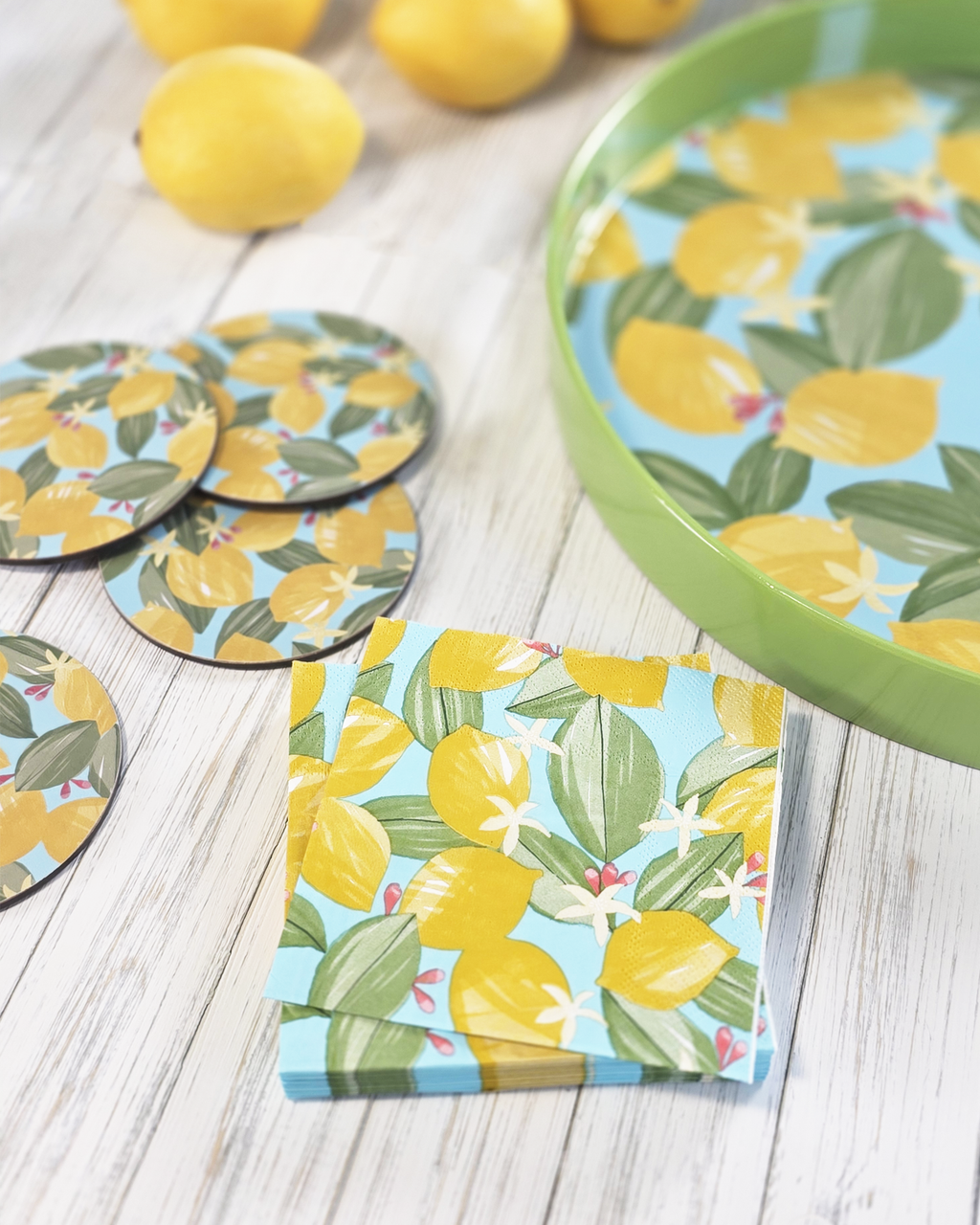 Lemon Blossoms — Lacquer Round Serving Tray