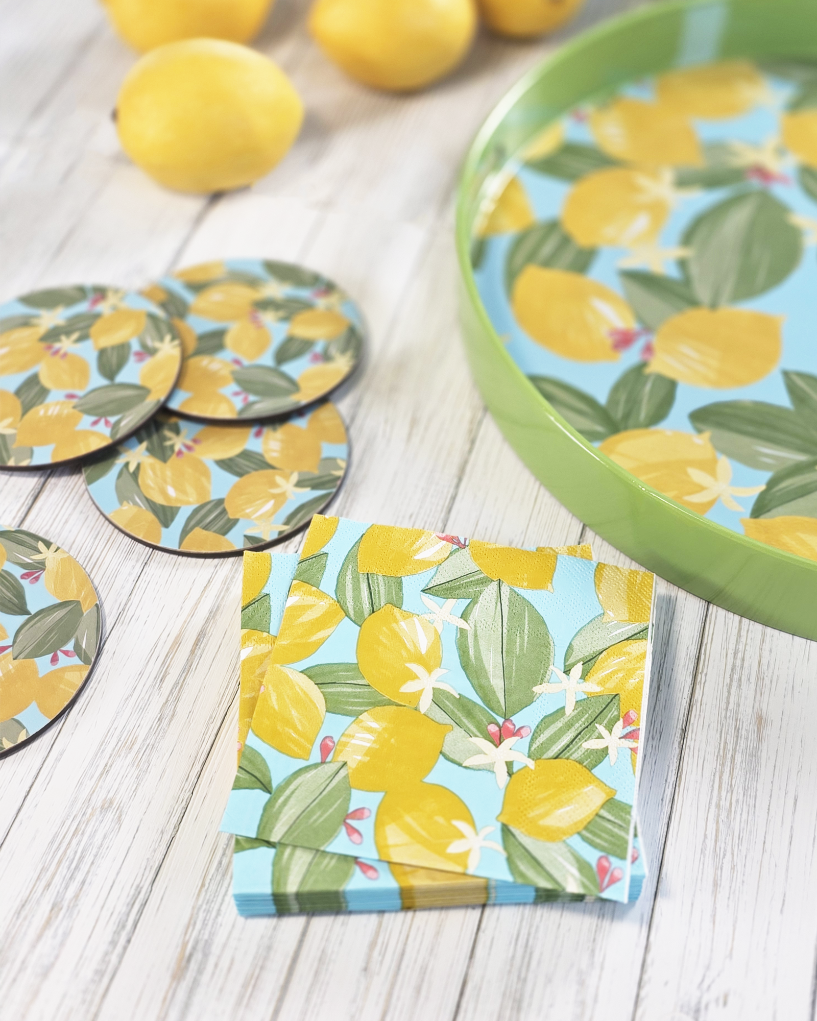 Lemon Blossoms — Lacquer Round Serving Tray