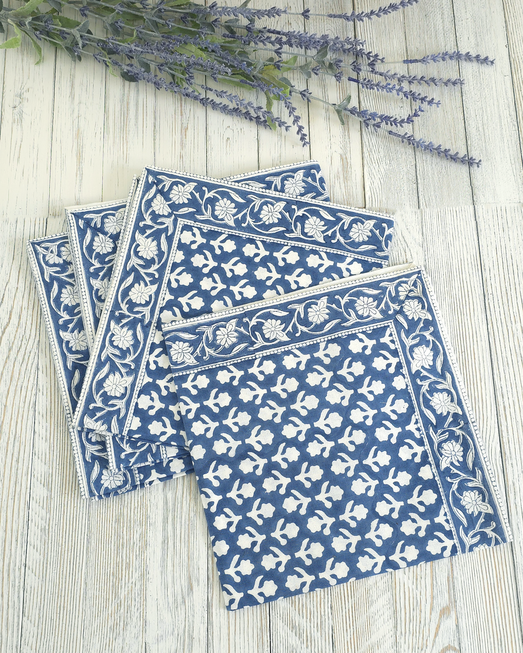 Charlotte Bloom Indigo — Cotton Napkins (Set of 4)