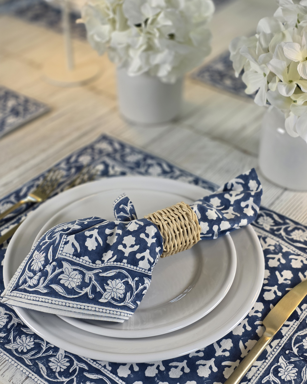 Charlotte Bloom Indigo — Cotton Placemats (Set of 4)