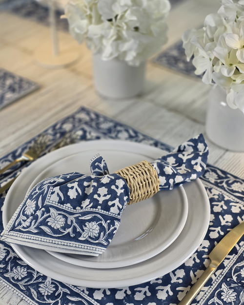 Charlotte Bloom Indigo — Cotton Napkins (Set of 4)