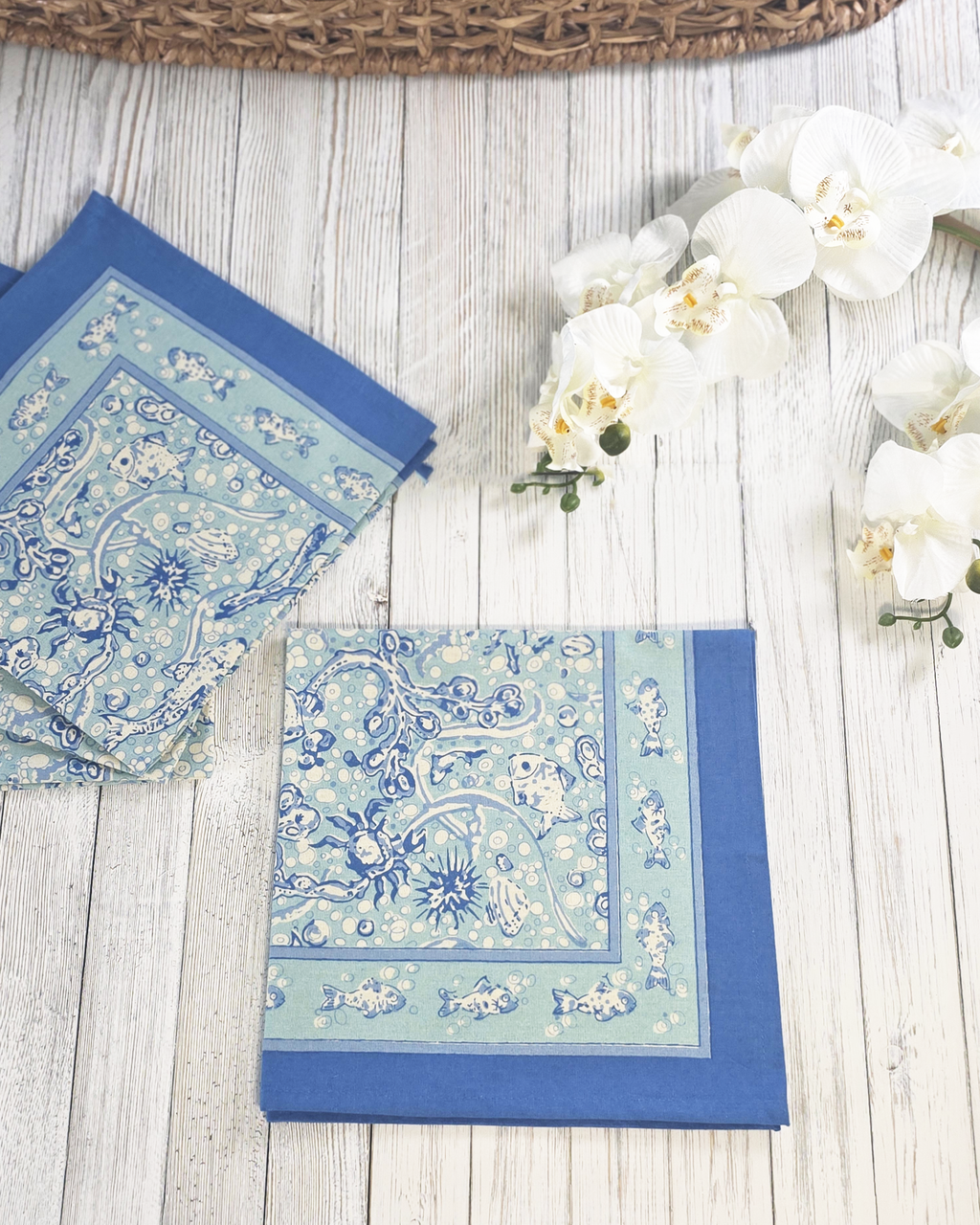 Coastal Sea Life Cotton Napkins — Set of 4