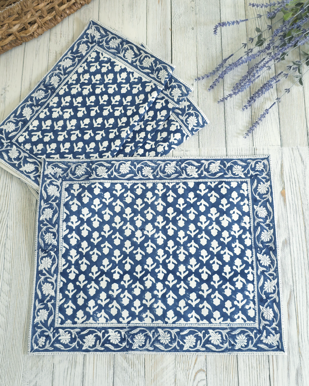 Charlotte Bloom Indigo — Cotton Placemats (Set of 4)