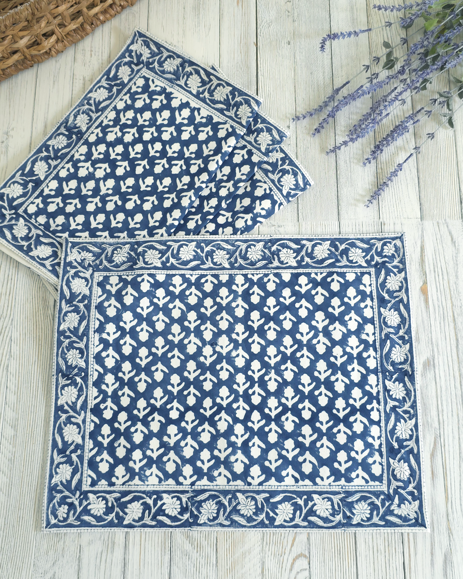 Charlotte Bloom Indigo — Cotton Placemats (Set of 4)