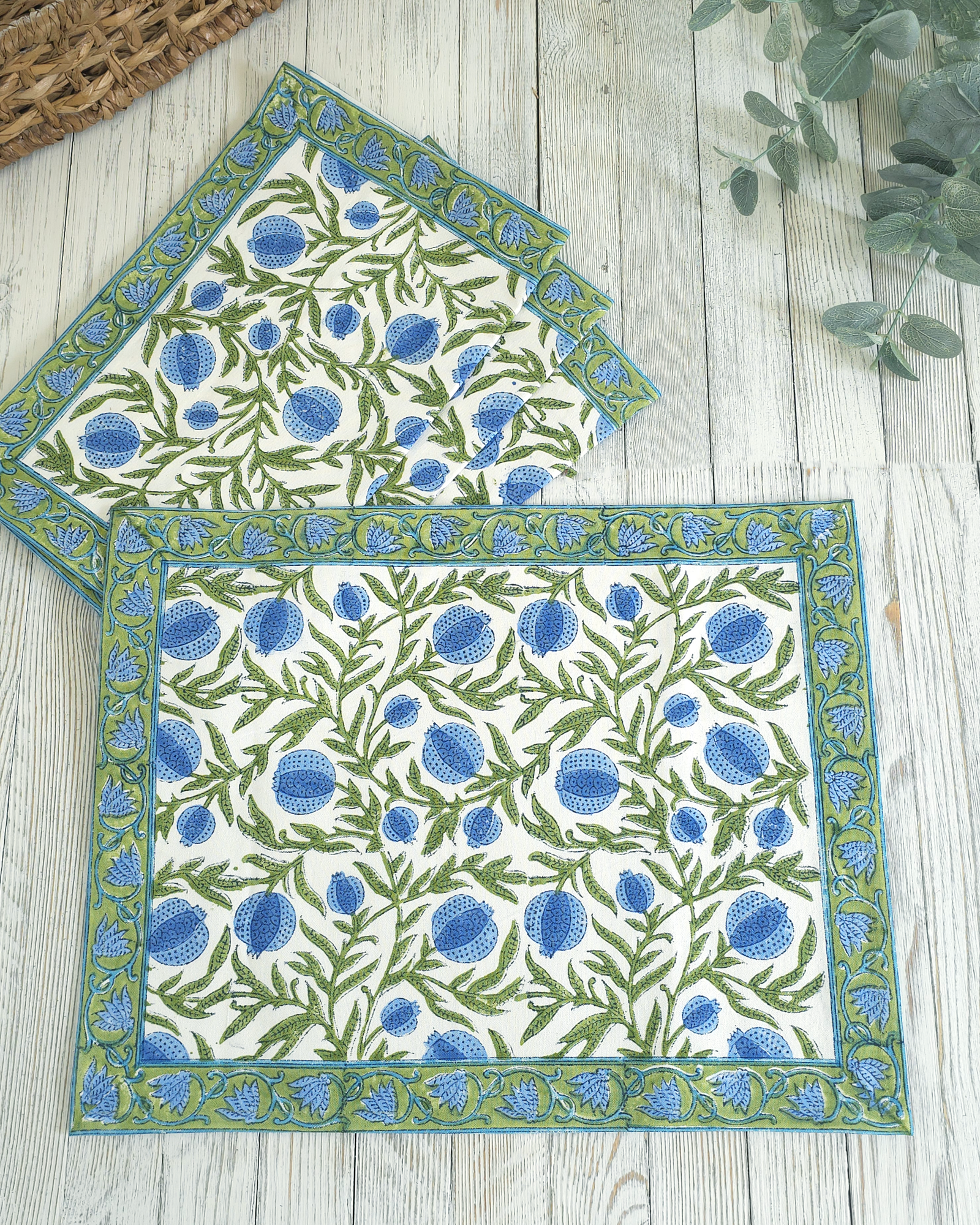 Pomegranate Grove Blue — Cotton Placemats (Set of 4)