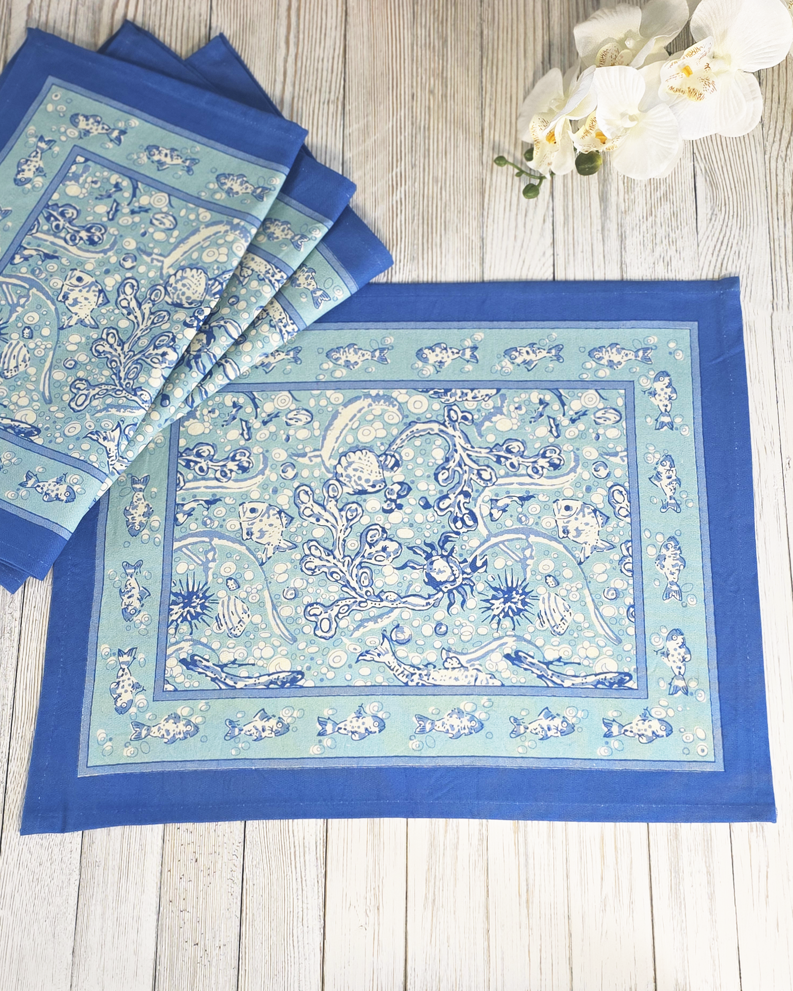 Coastal Sea Life Cotton Placemats — Set of 4