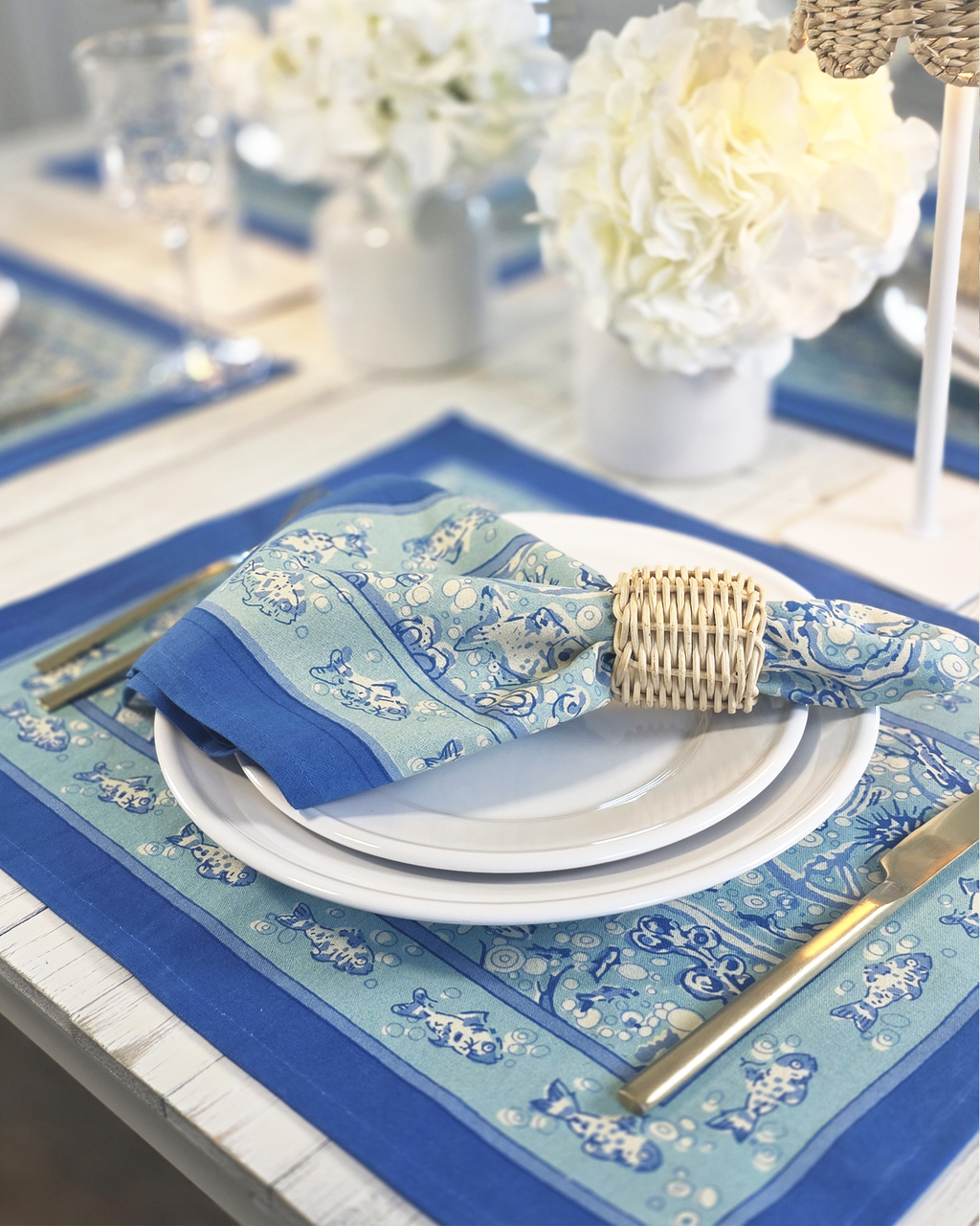 Coastal Sea Life Cotton Napkins — Set of 4