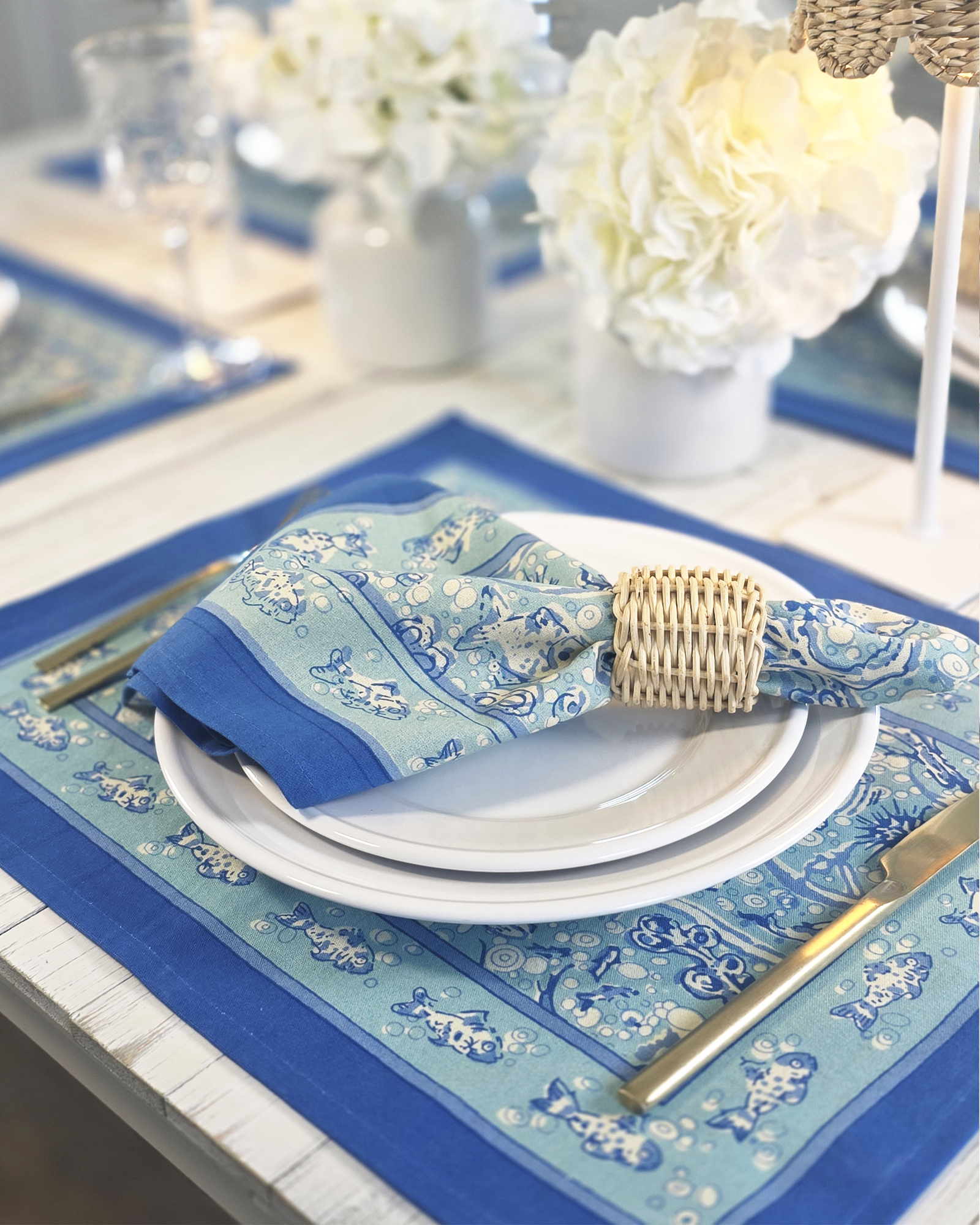 Coastal Sea Life Cotton Placemats — Set of 4