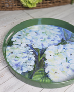 White Hydrangeas — Lacquer Round Serving Tray