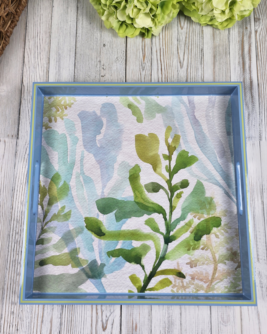 Sea Kelp Watercolor — Square Lacquer Serving Tray