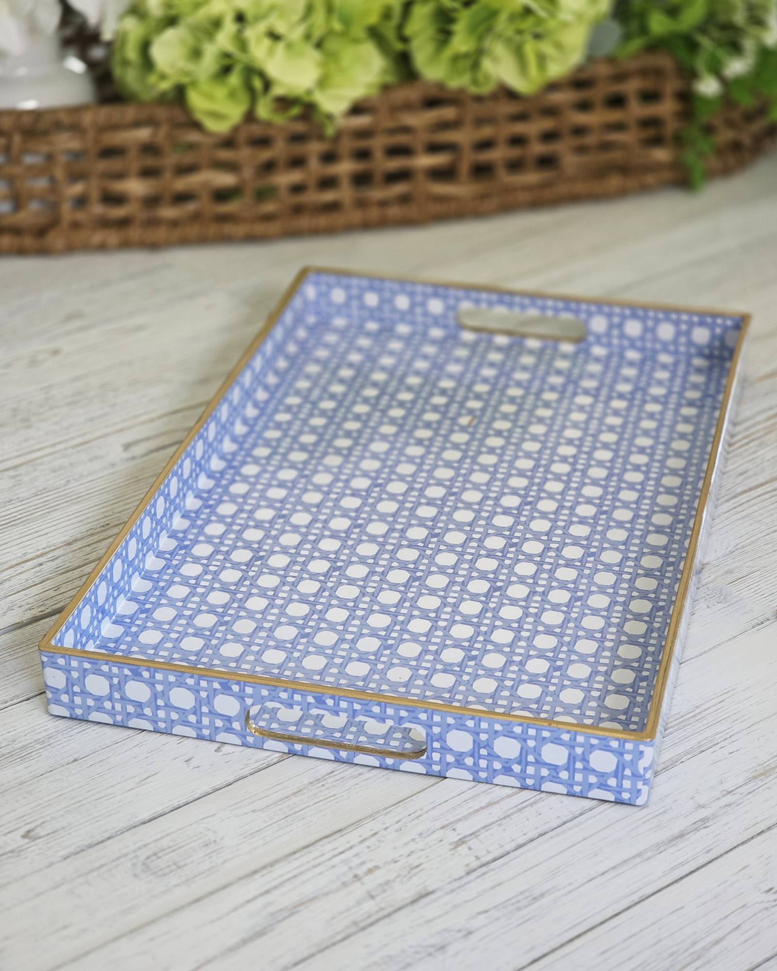 Blue Cane Lattice — Rectangular Tray