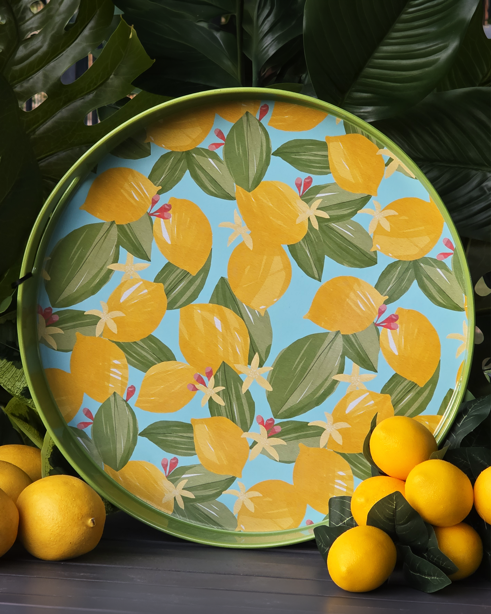 Lemon Blossoms — Lacquer Round Serving Tray