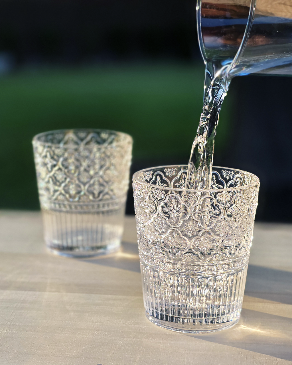 Victoria Embossed Acrylic Double Old Fashioned Glasses — Set of 2
