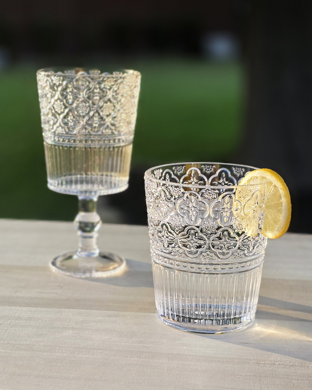 Victoria Embossed Acrylic Double Old Fashioned Glasses — Set of 2