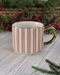 Red Candy Stripe Fine Bone China Mug — Gold Handle.