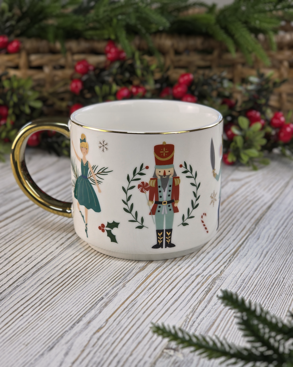 Nutcracker Fine Bone China Mug — Gold Handle