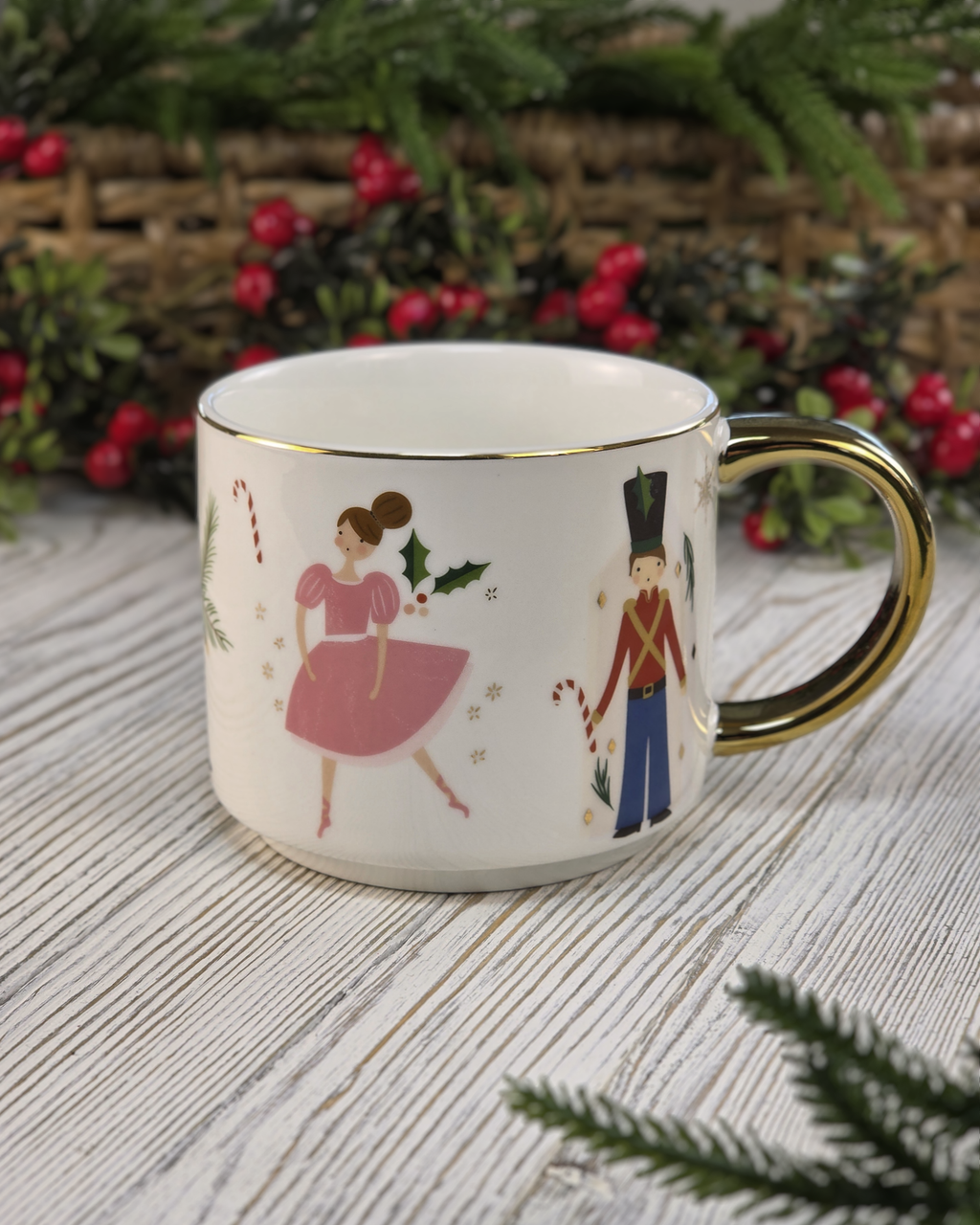 Nutcracker Fine Bone China Mug — Gold Handle