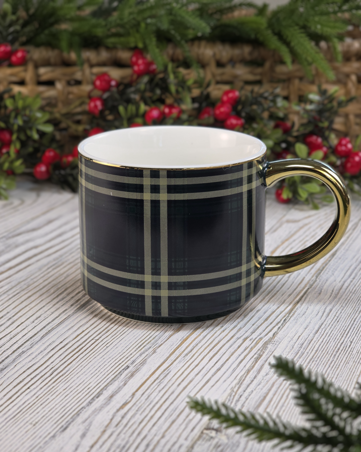 Navy Plaid — Fine Bone China Mug