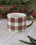 Holiday Plaid — Fine Bone China Mug with Gold Handle