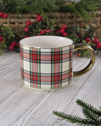 Holiday Plaid — Fine Bone China Mug with Gold Handle