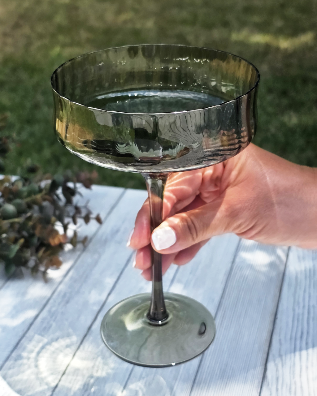 Olive Green Coupe Glasses — Set of 4