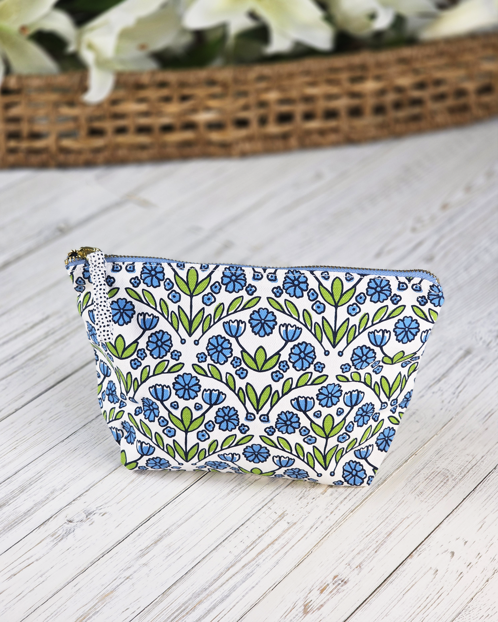 Blue Floral Canvas Pouch