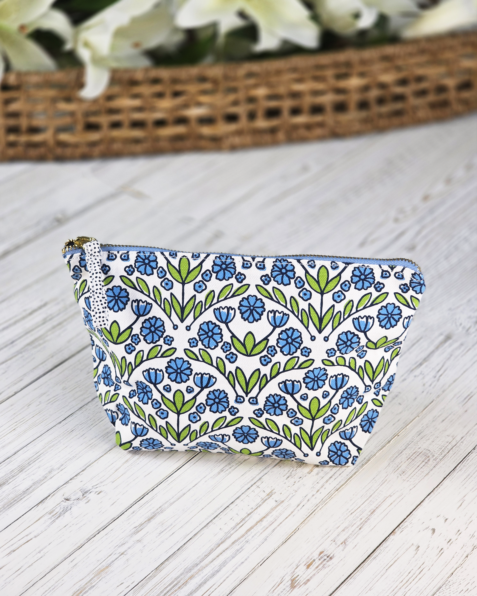 Blue Floral Canvas Pouch