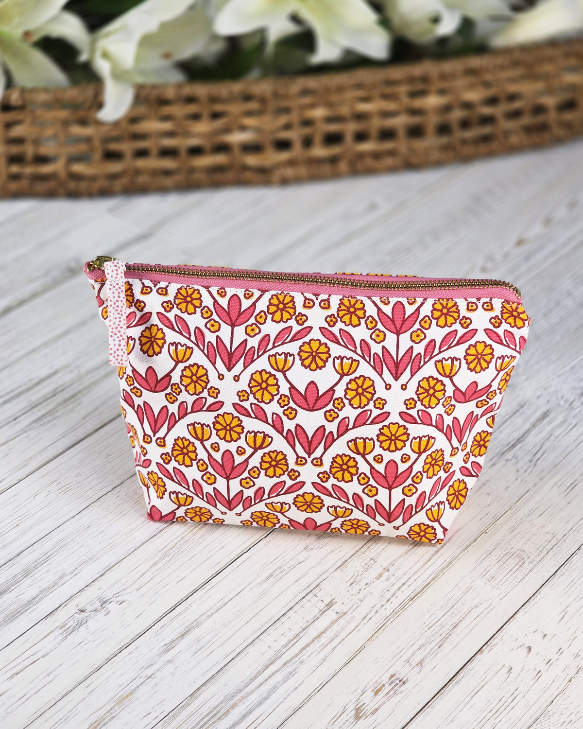 Pink Floral Canvas Pouch