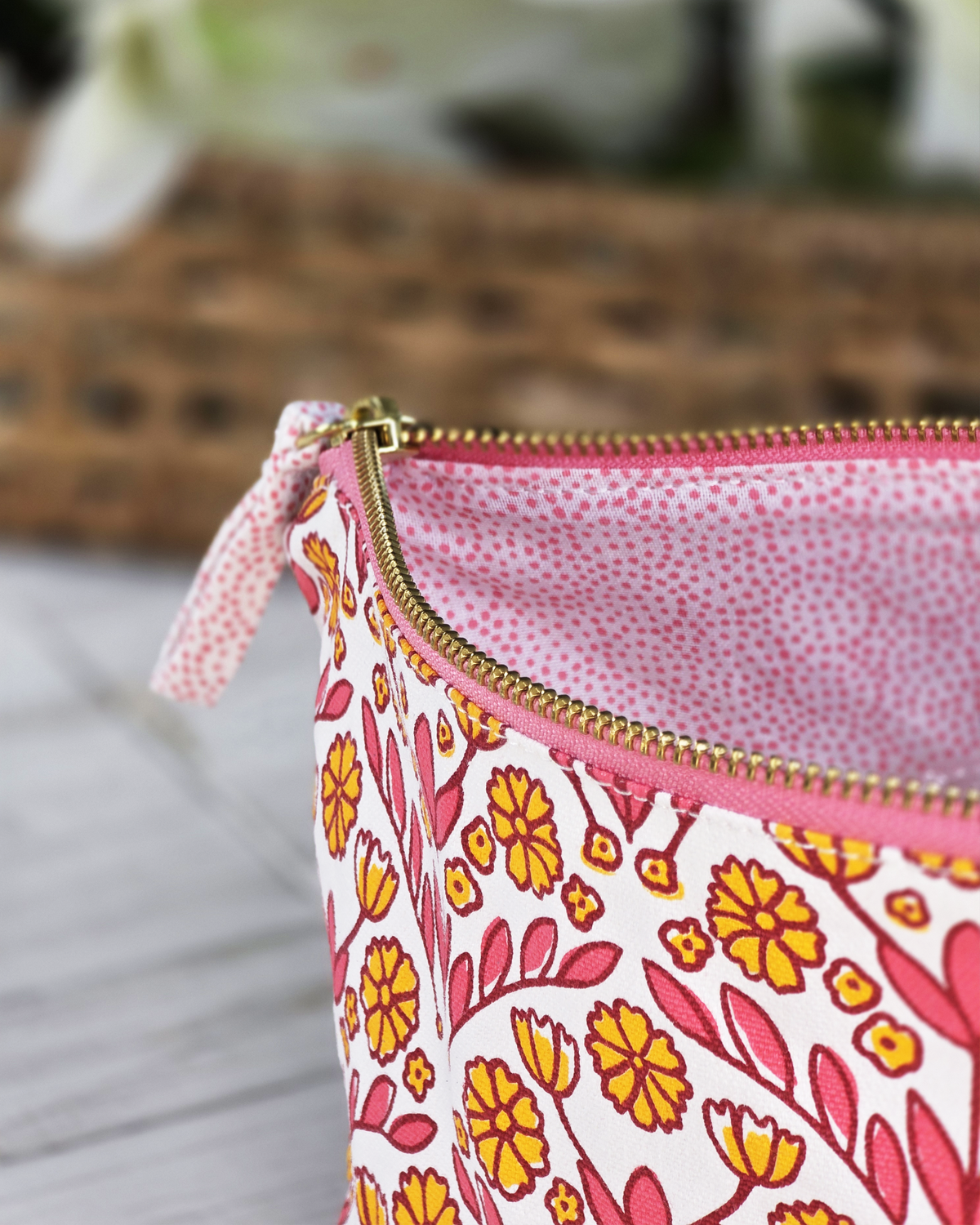 Pink Floral Canvas Pouch