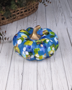 Blues & Gold Pumpkin — Hand-Painted Ceramic by Jessica Reynolds Art