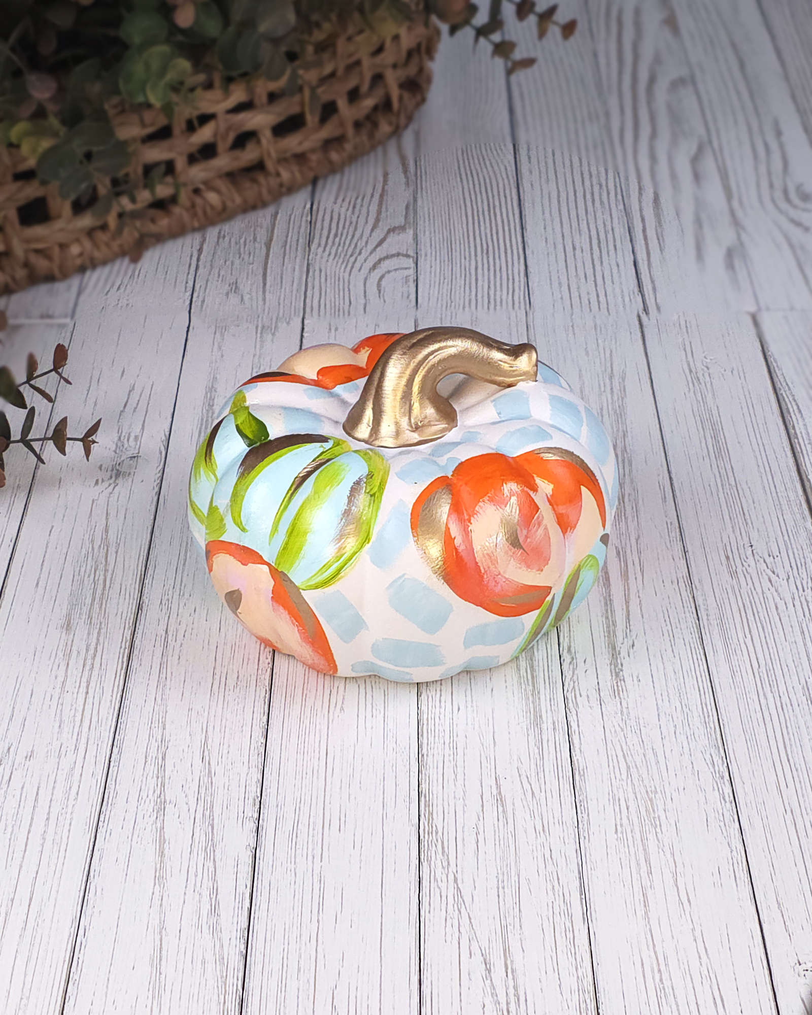 Squatty Oranges Pumpkin — Hand-Painted Ceramic by Jessica Reynolds Art