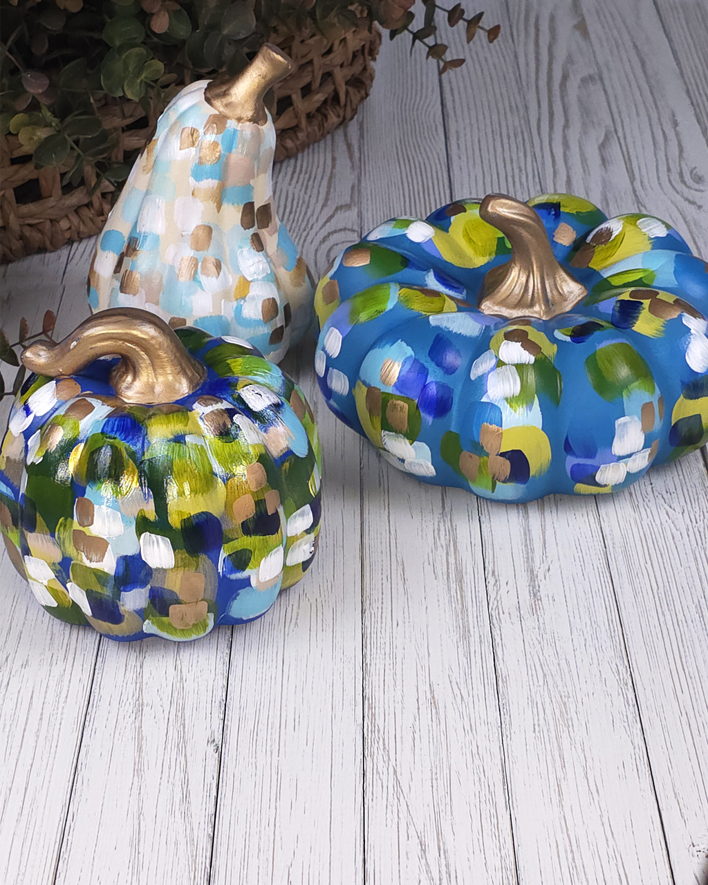 Small Blue & Green Abstract Pumpkin — Hand-Painted Ceramic by Jessica Reynolds Art