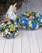 Small Blue & Green Abstract Pumpkin — Hand-Painted Ceramic by Jessica Reynolds Art
