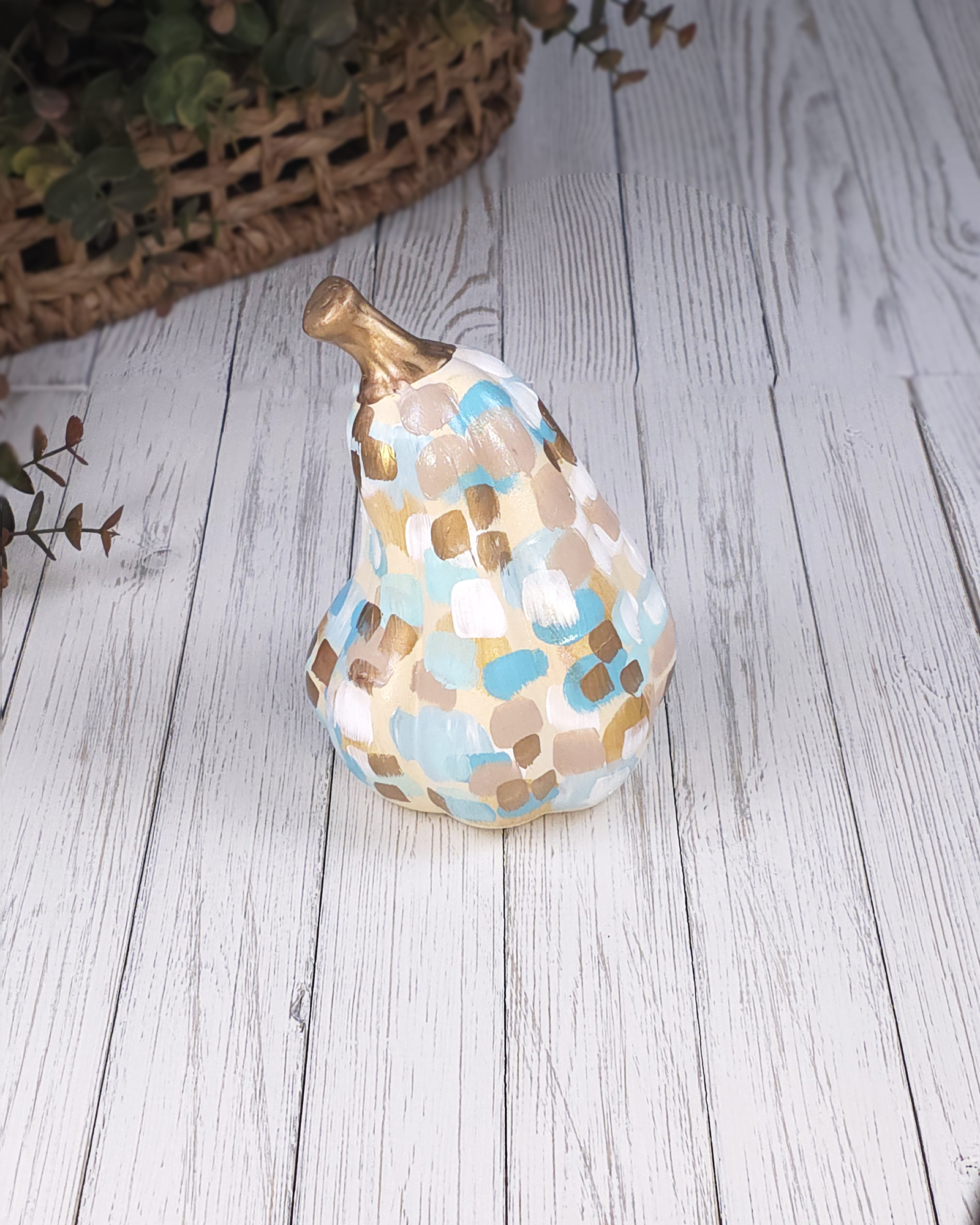 Ivory & Gold Abstract Gourd — Hand-Painted Ceramic by Jessica Reynolds Art