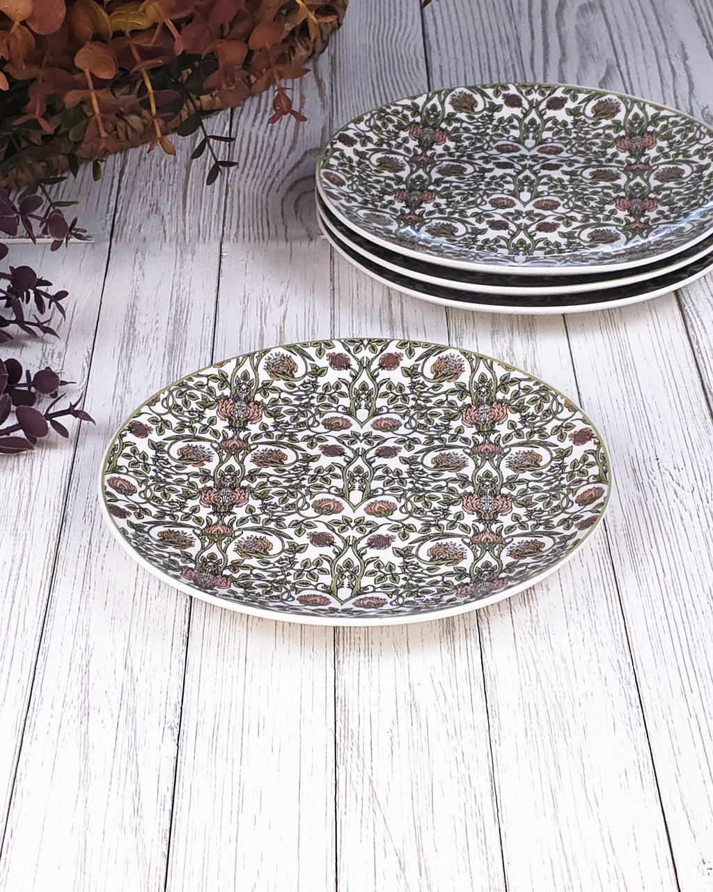 Green & Blush Botanical — Salad Plates (Set of 4)